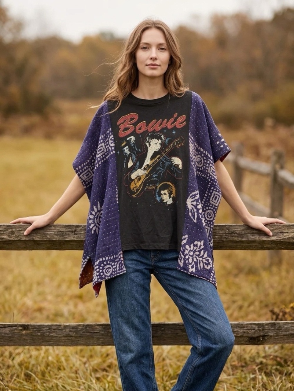 Handcrafted Upcycled David Bowie Kantha Tunic NWT One Size